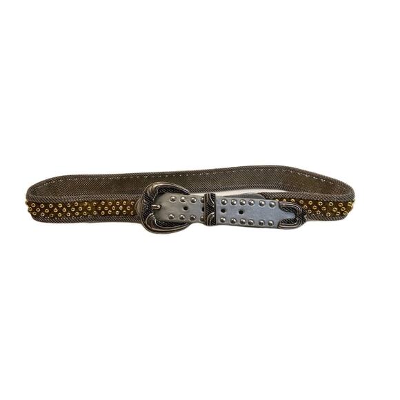 Vintage USMECO Silver Woven Mesh Metal Braided Studded Leather Belt w/gold Bead - Picture 2 of 14